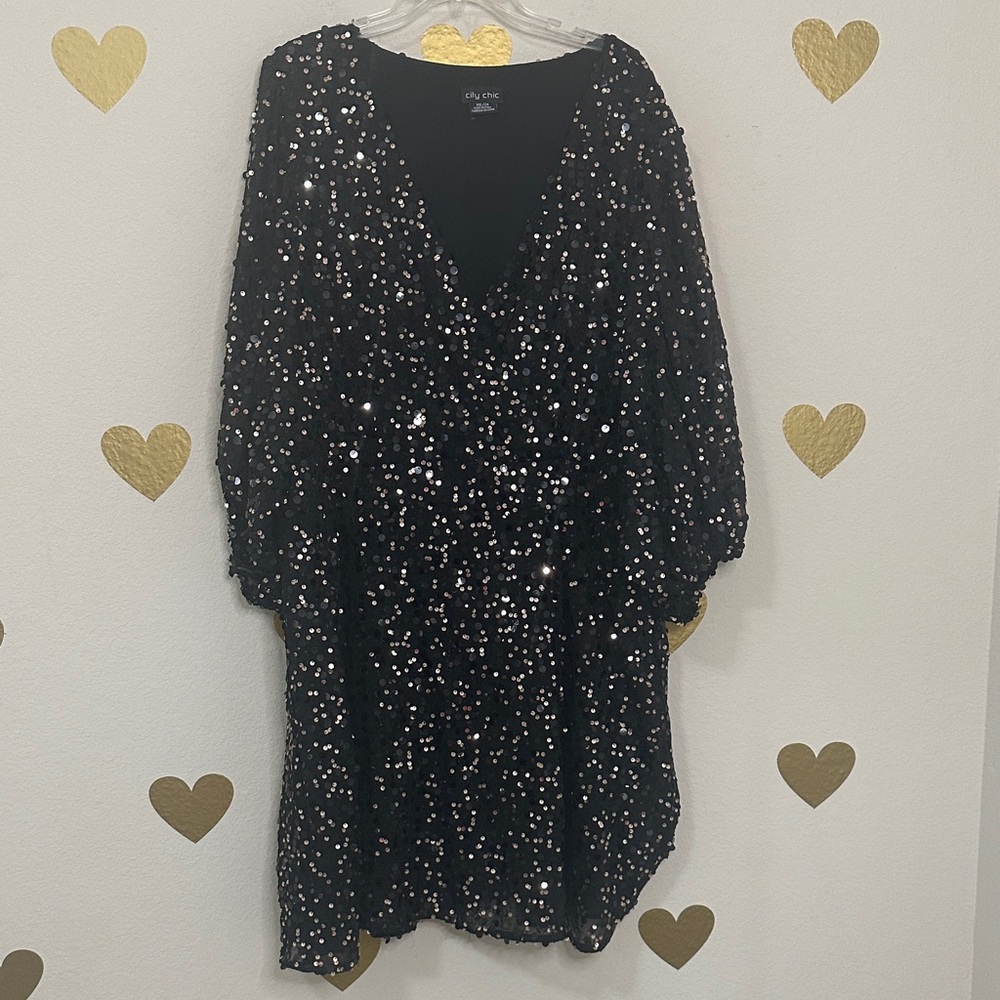 City Chic Black Sequin Dress with sequins